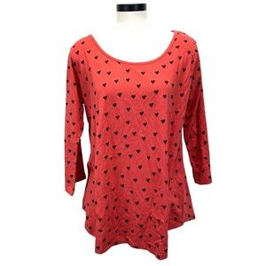 A.T.U.N. All Things Uber Nice Womens Size XL A-Line Top Hearts 3/4 Sleeve NEW!